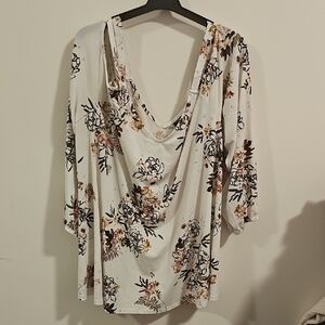 Torrid Floral Blouse - Cream and Black with Hints of Brown
